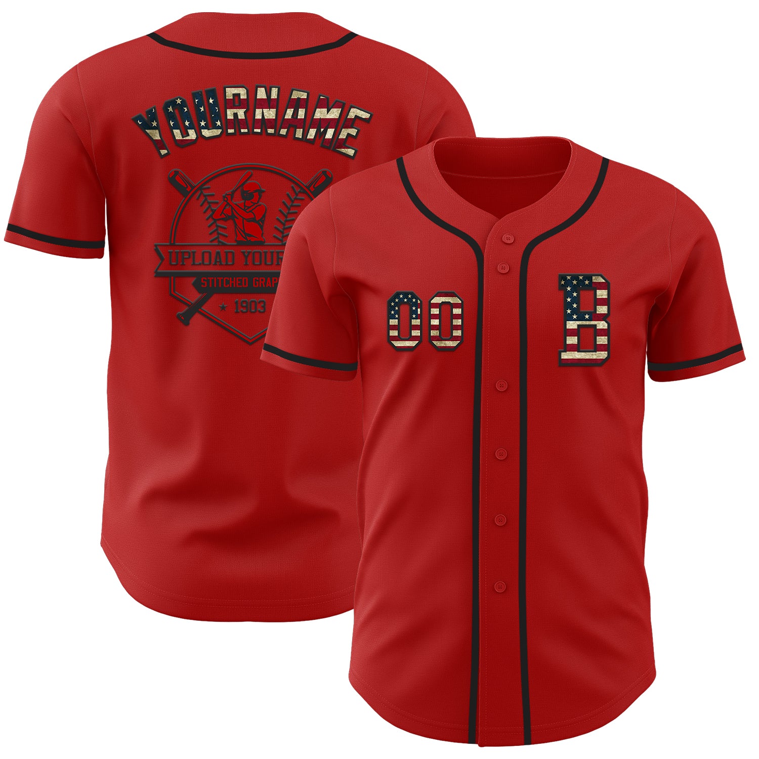 Custom Red Vintage USA Flag-Black Authentic Baseball Jersey