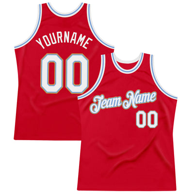 Custom Red Light Blue-Old Gold Authentic Throwback Basketball Jersey