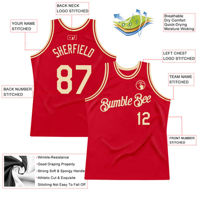 Custom Red Cream Authentic Throwback Basketball Jersey