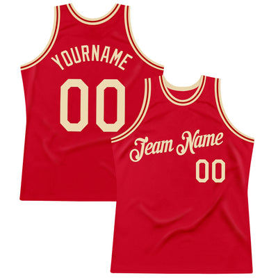Custom Red Cream Authentic Throwback Basketball Jersey