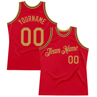 Custom Red Old Gold-Black Authentic Throwback Basketball Jersey