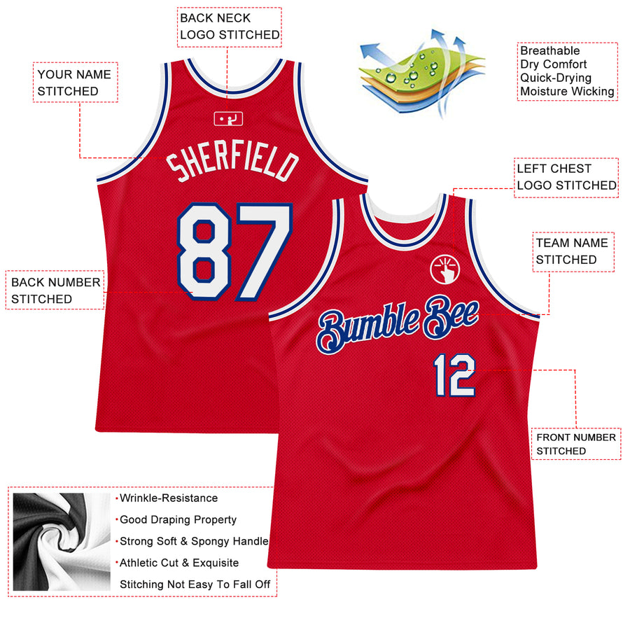 Custom Red White-Royal Authentic Throwback Basketball Jersey