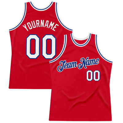 Custom Red White-Royal Authentic Throwback Basketball Jersey