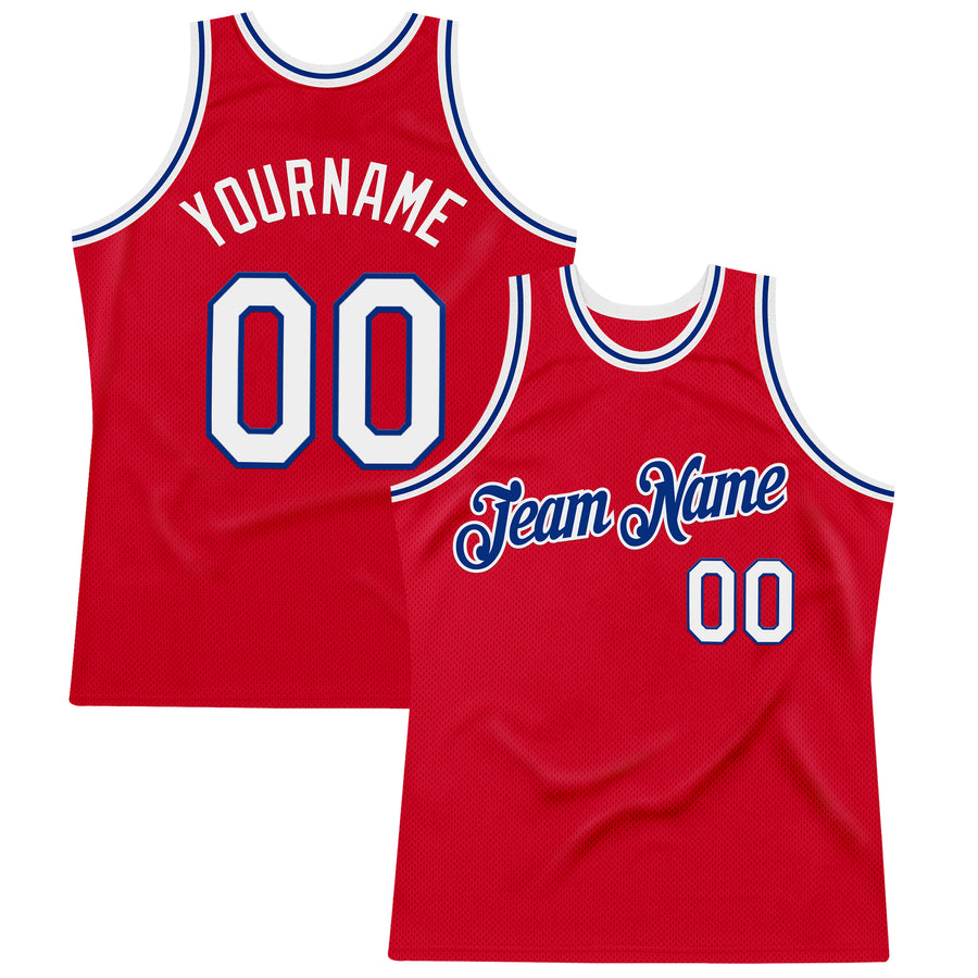 Custom Red White-Royal Authentic Throwback Basketball Jersey