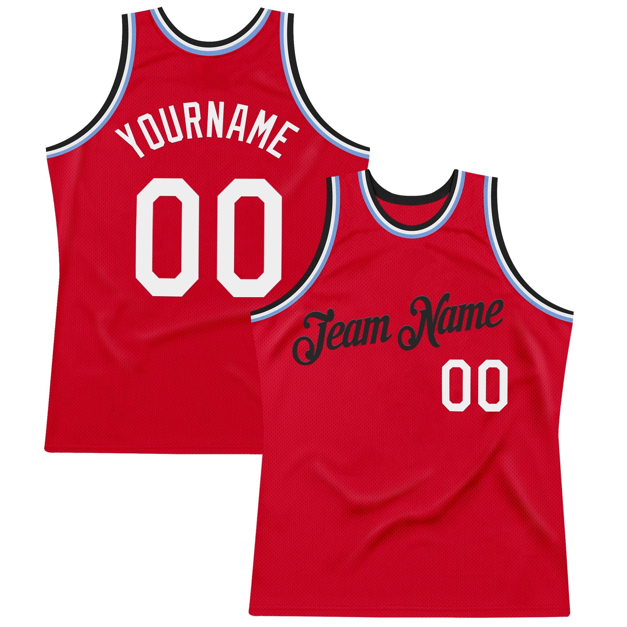 Custom Red Black-Light Blue Authentic Throwback Basketball Jersey