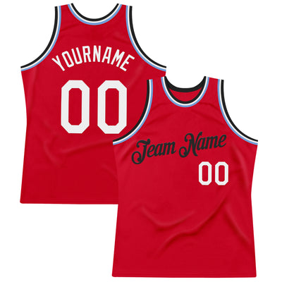 Custom Red Black-Light Blue Authentic Throwback Basketball Jersey