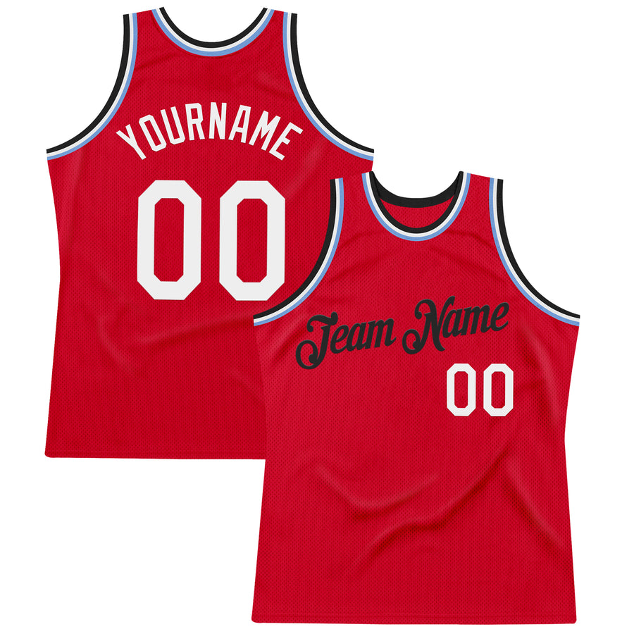 Custom Red Black-Light Blue Authentic Throwback Basketball Jersey