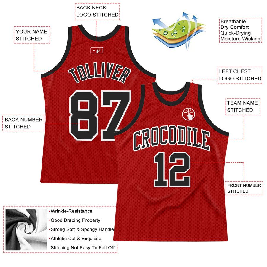 Custom Red Black-White Authentic Throwback Basketball Jersey