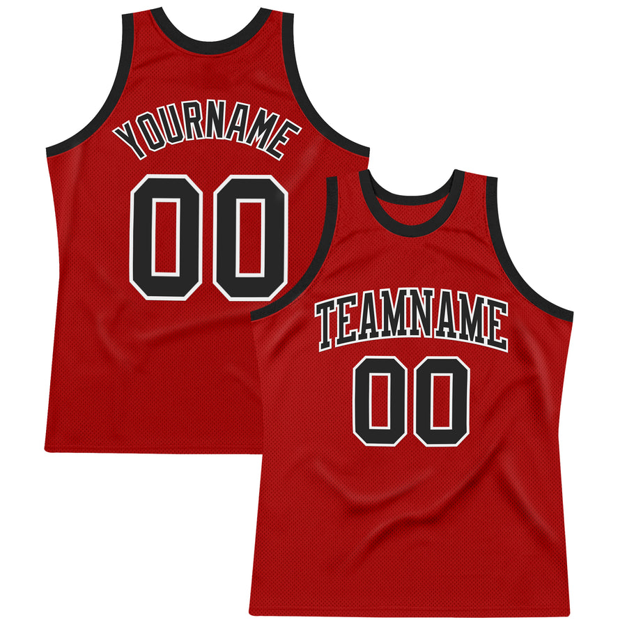 Custom Red Black-White Authentic Throwback Basketball Jersey
