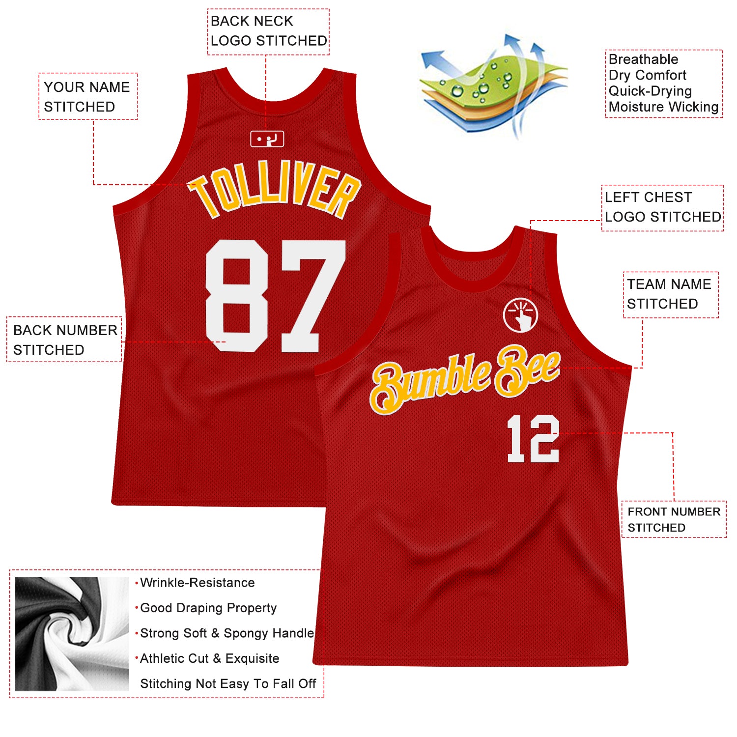 Custom Red White-Gold Authentic Throwback Basketball Jersey
