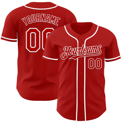 Custom Red White Authentic Baseball Jersey
