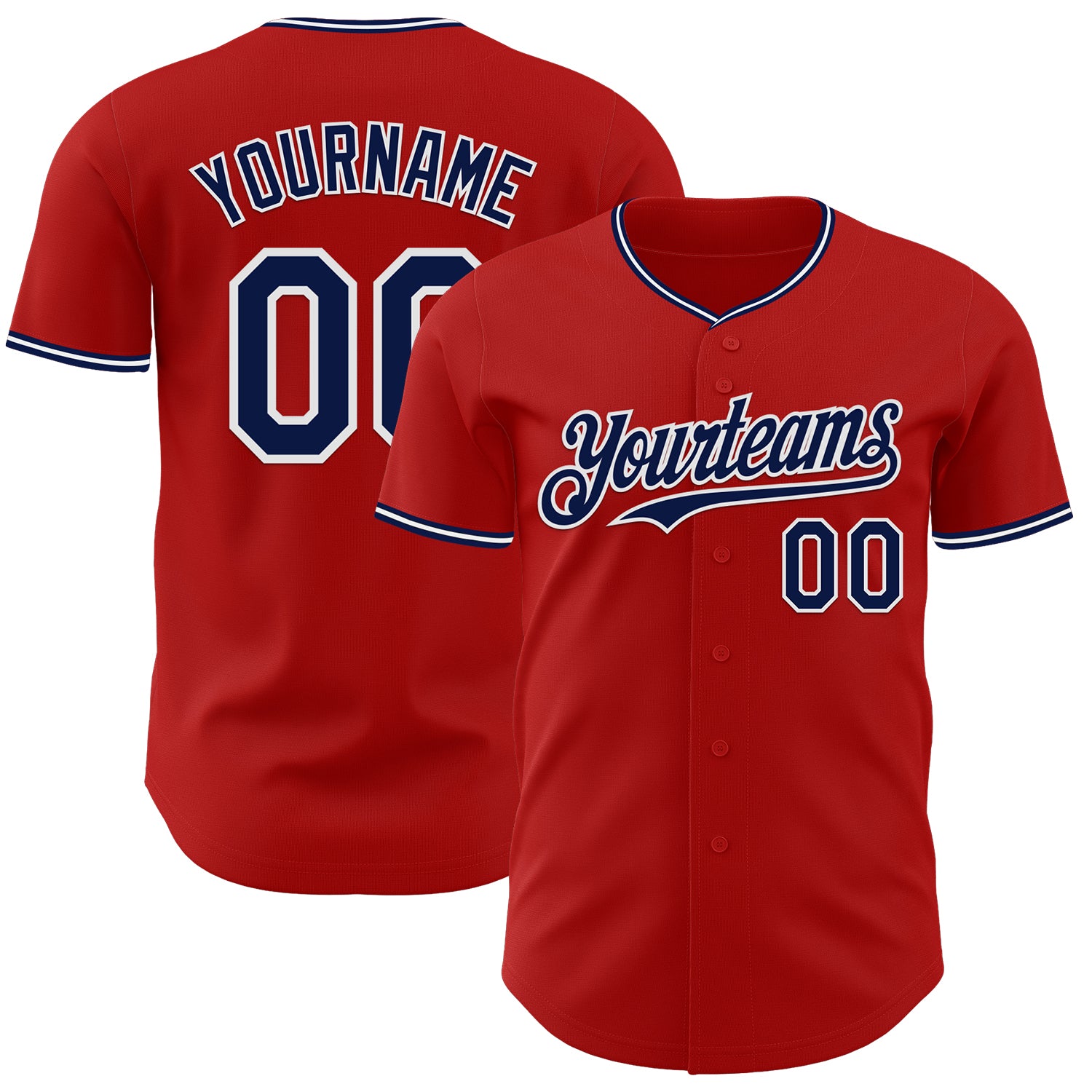 Custom Red Navy-White Authentic Baseball Jersey