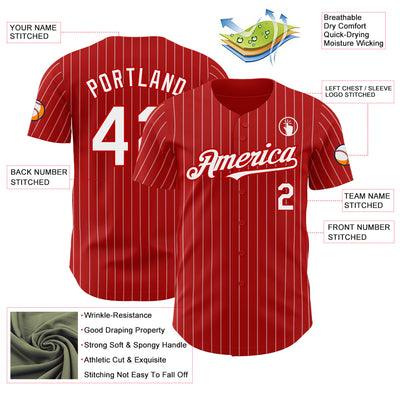Custom Red White Pinstripe White Authentic Baseball Jersey