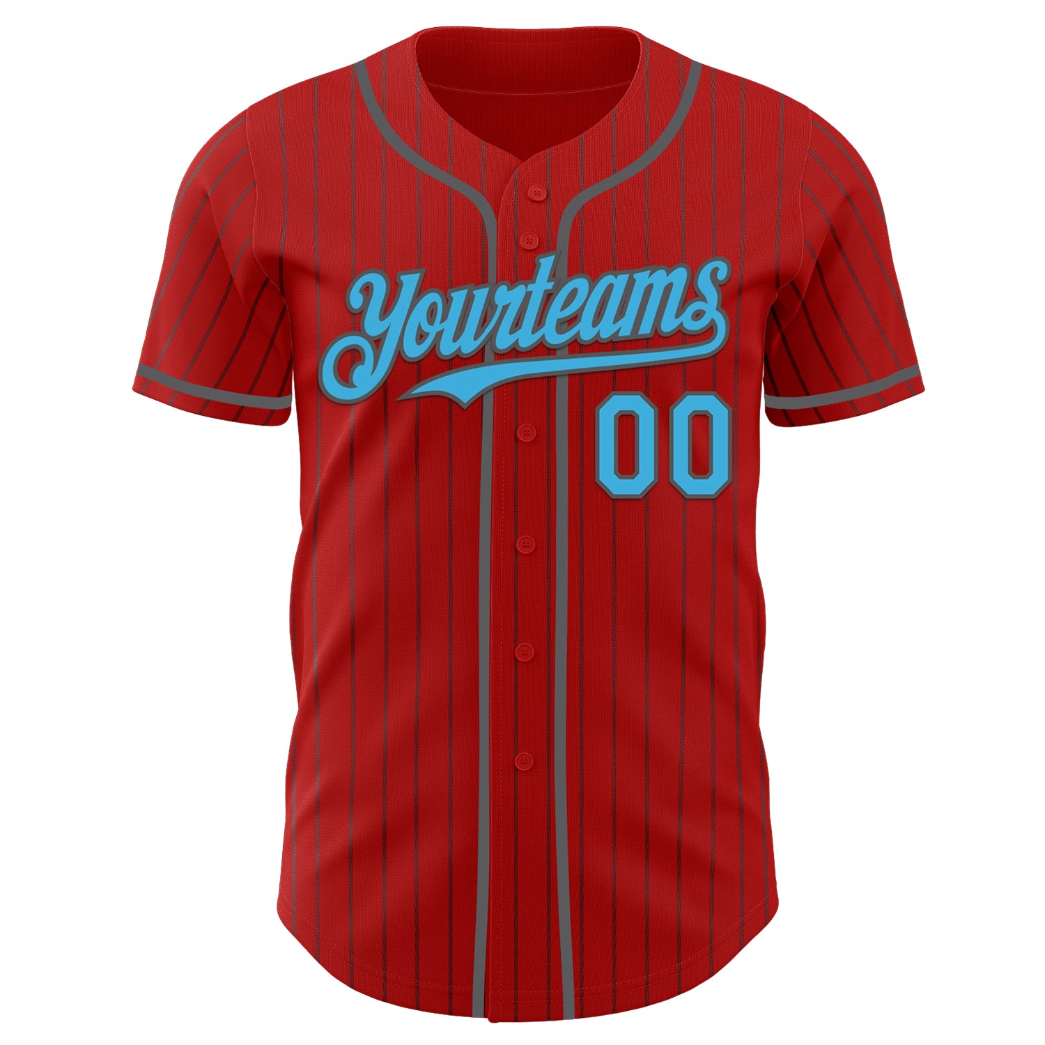 Custom Red Steel Gray Pinstripe Sky Blue Authentic Baseball Jersey