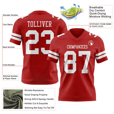Custom Red White Authentic Football Jersey