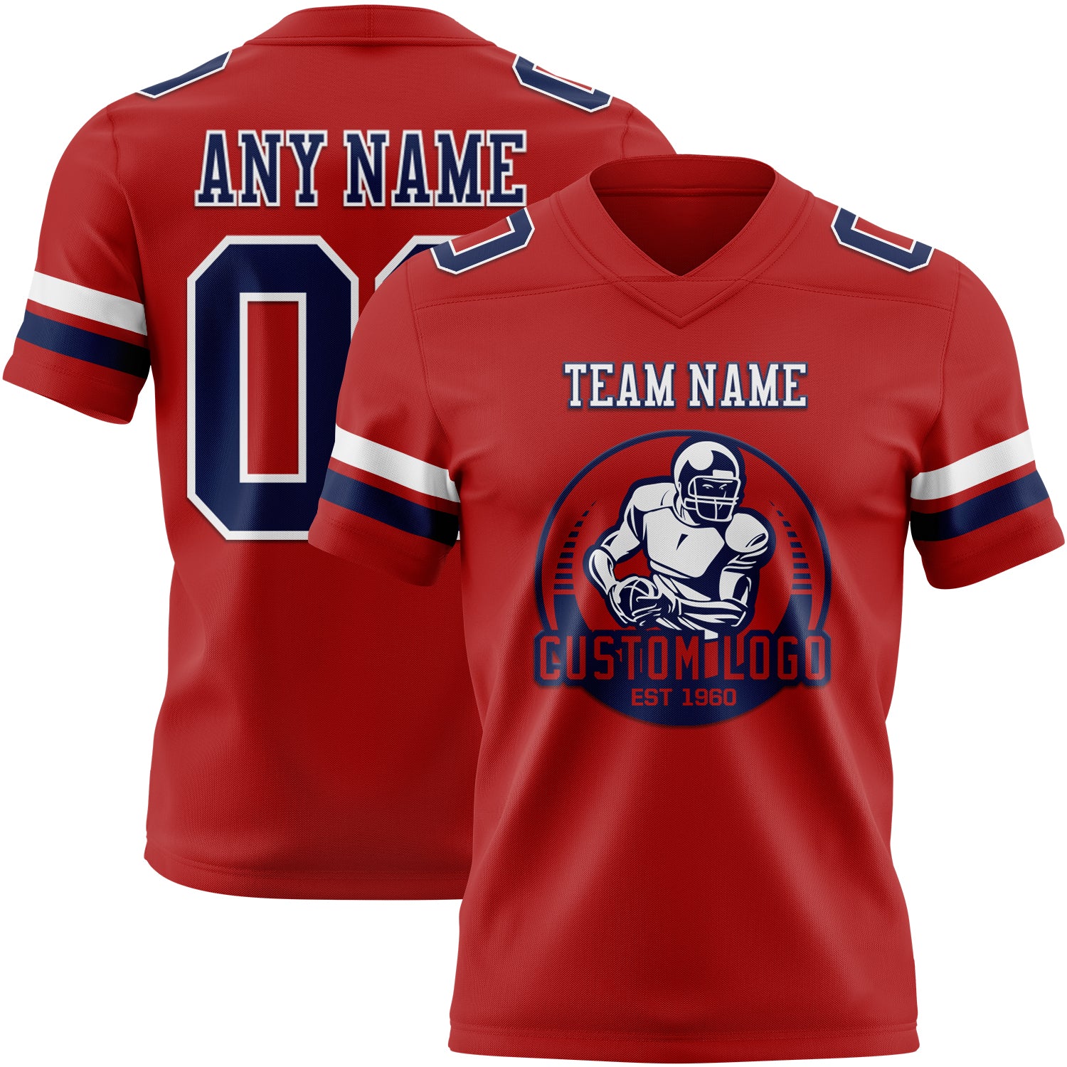 Custom Red Navy-White Authentic Football Jersey