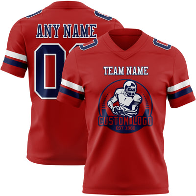 Custom Red Navy-White Authentic Football Jersey