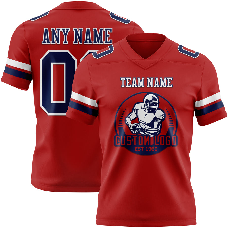 Custom Red Navy-White Authentic Football Jersey