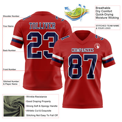 Custom Red Navy-White Authentic Football Jersey
