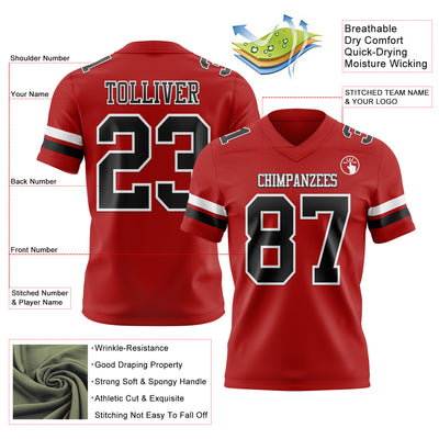 Custom Red Black-White Authentic Football Jersey