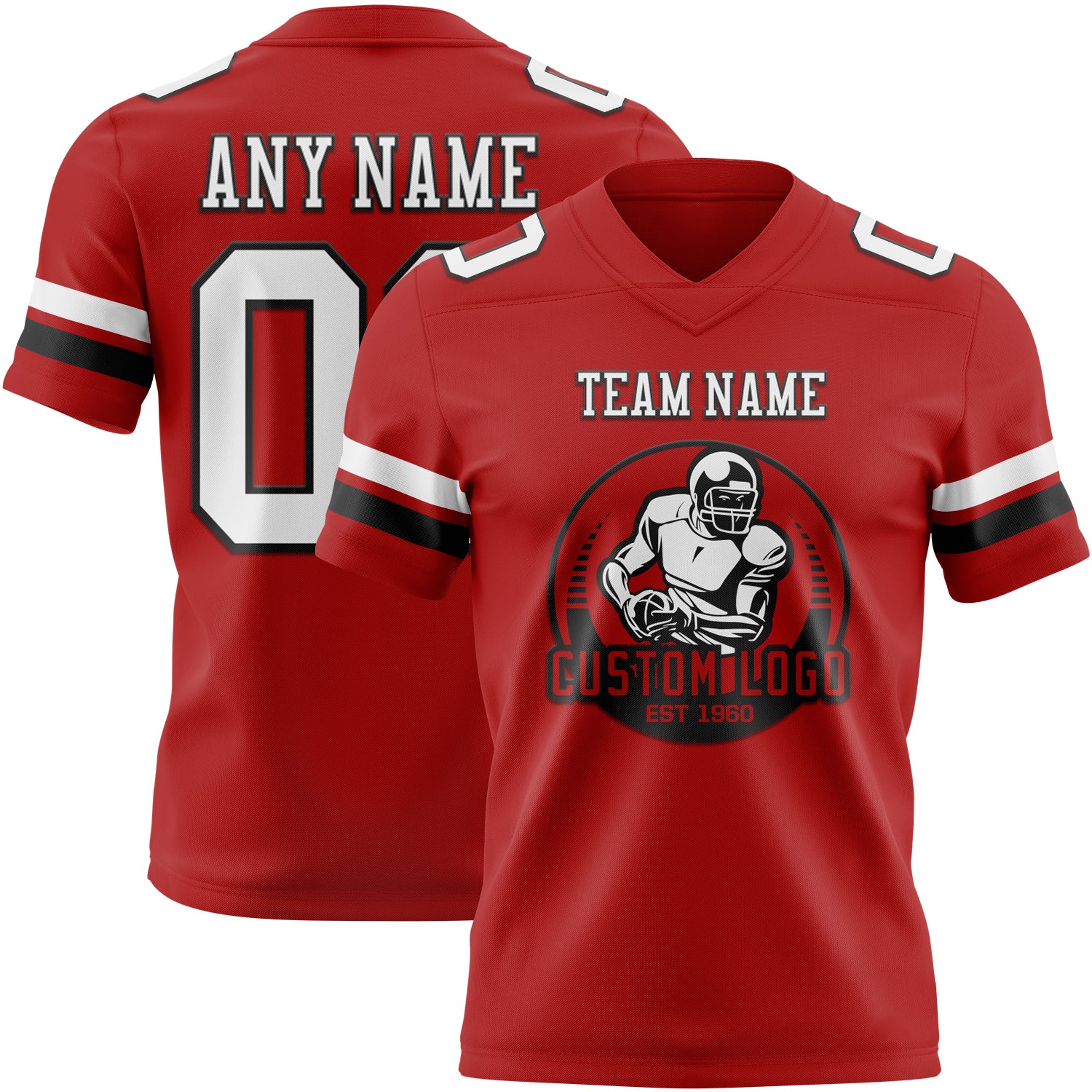Custom Red White-Black Authentic Football Jersey