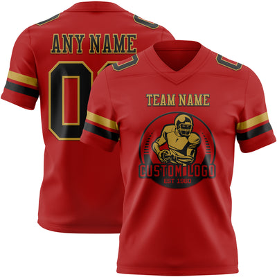 Custom Red Black-Old Gold Authentic Football Jersey