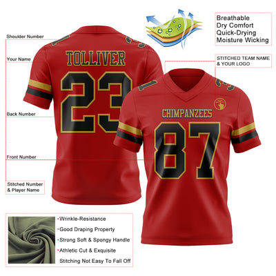 Custom Red Black-Old Gold Authentic Football Jersey