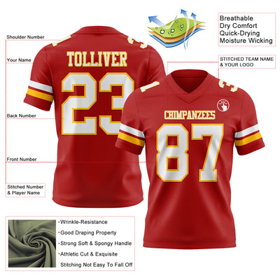 Custom Red White-Gold Authentic Football Jersey