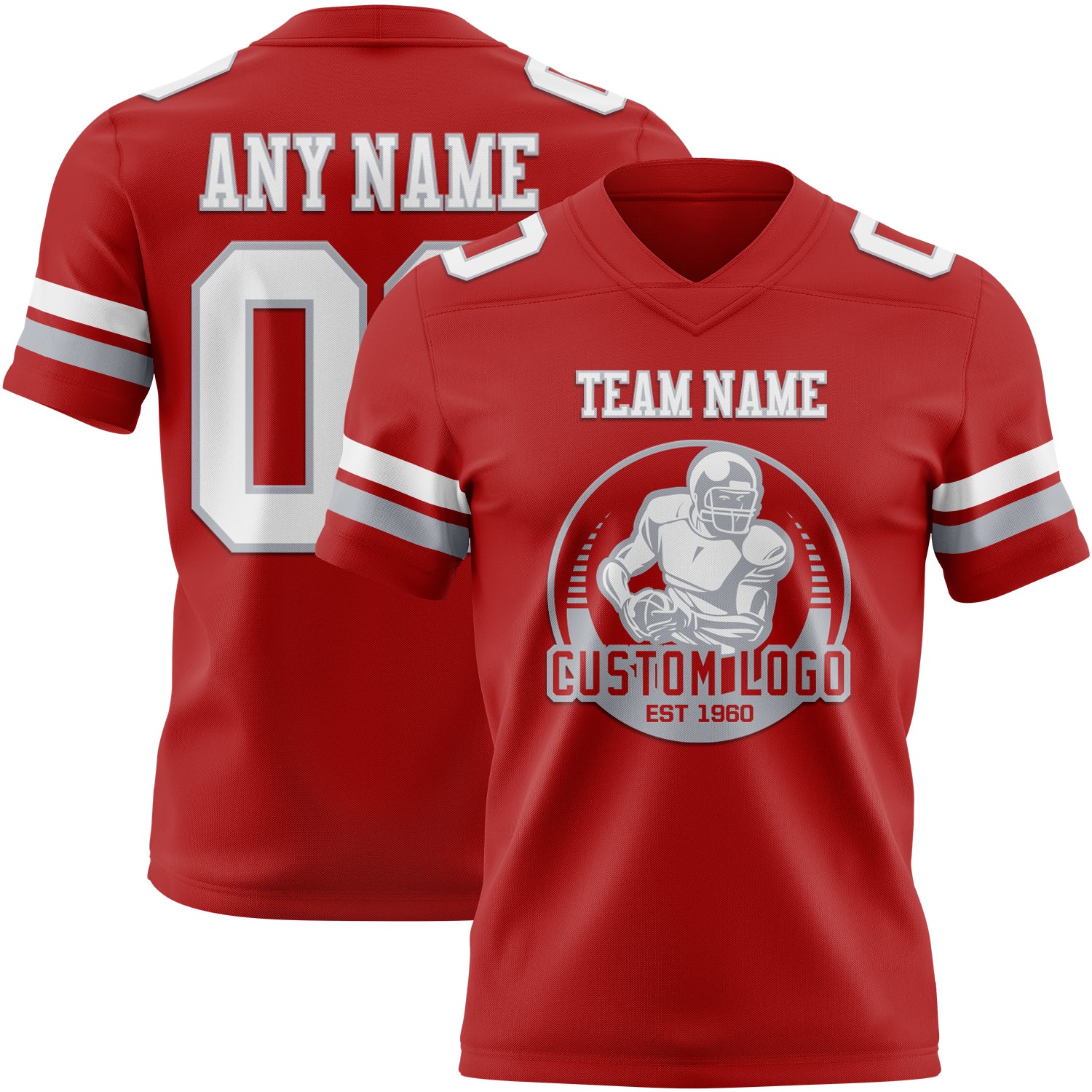 Custom Red White-Gray Authentic Football Jersey