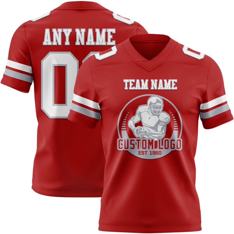 Custom Red White-Gray Authentic Football Jersey