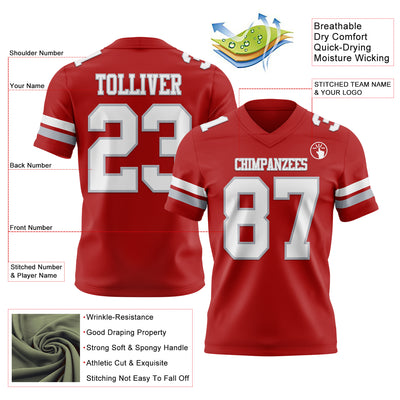 Custom Red White-Gray Authentic Football Jersey