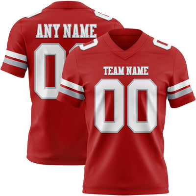Custom Red White-Gray Authentic Football Jersey