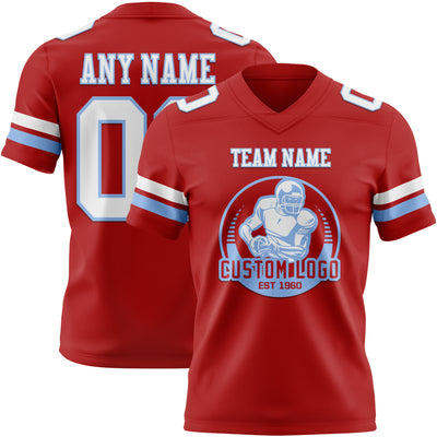 Custom Red White-Light Blue Authentic Football Jersey