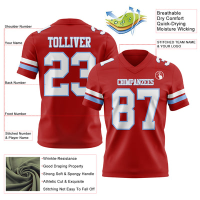 Custom Red White-Light Blue Authentic Football Jersey