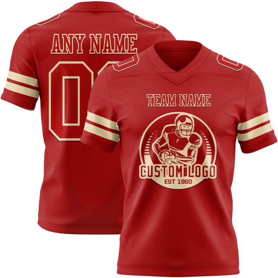 Custom Red Cream Authentic Football Jersey