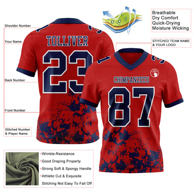 Custom Red Navy-White 3D Pattern Splash Authentic Football Jersey