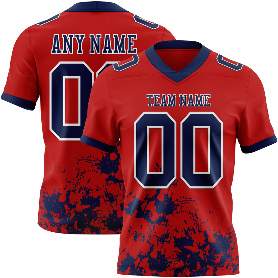 Custom Red Navy-White 3D Pattern Splash Authentic Football Jersey