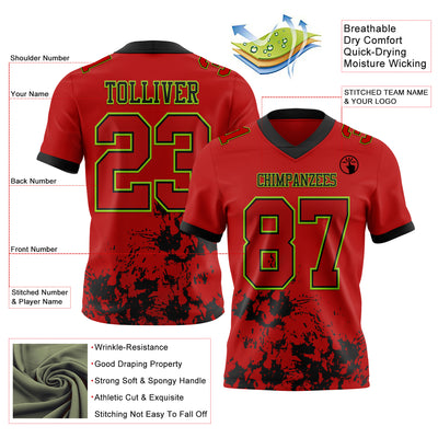 Custom Red Black-Neon Green 3D Pattern Splash Authentic Football Jersey