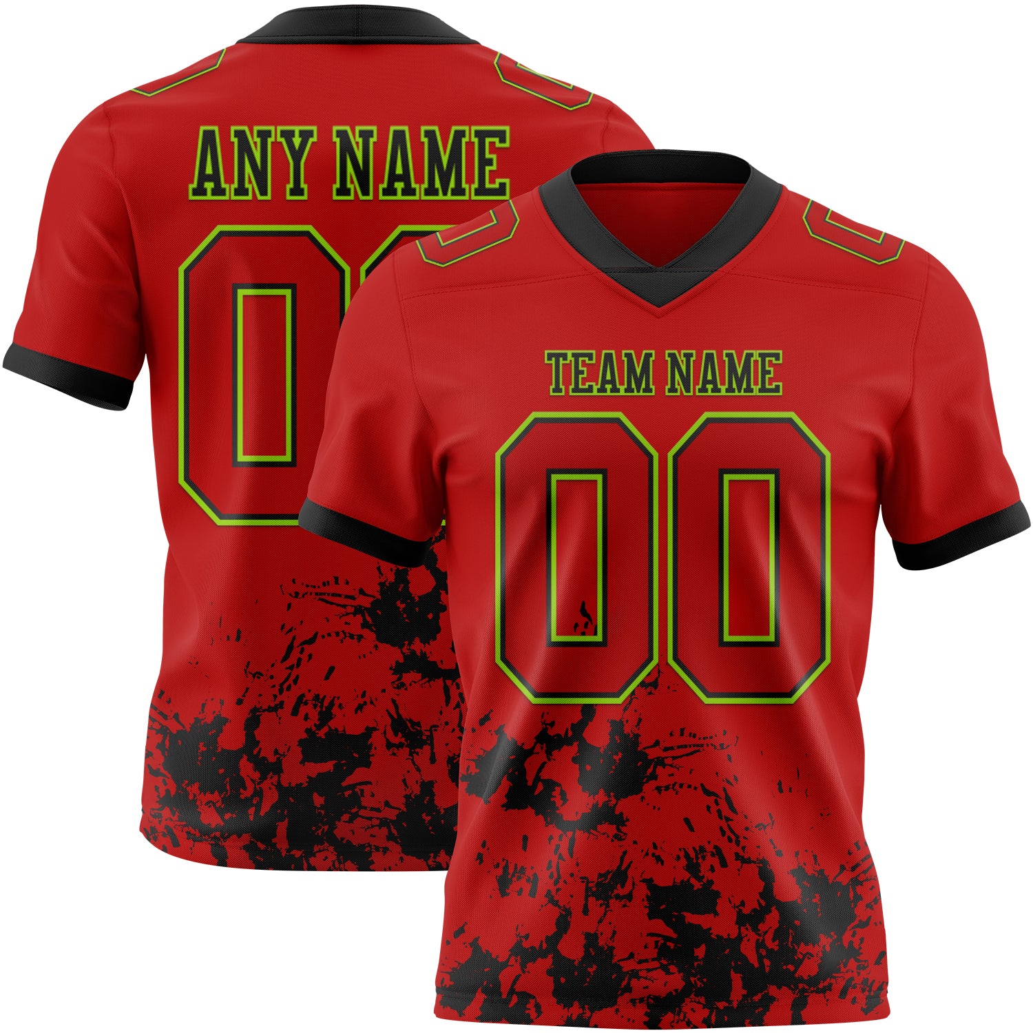 Custom Red Black-Neon Green 3D Pattern Splash Authentic Football Jersey