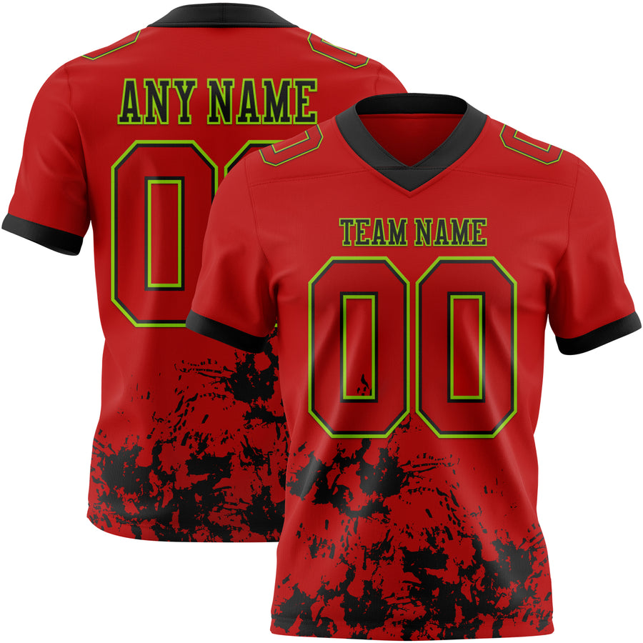 Custom Red Black-Neon Green 3D Pattern Splash Authentic Football Jersey