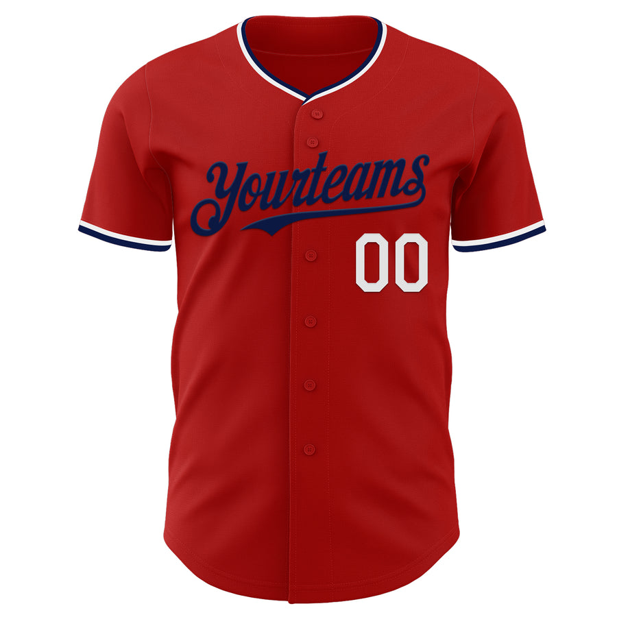 Custom Red White-Navy Authentic Baseball Jersey