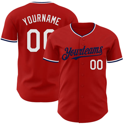 Custom Red White-Navy Authentic Baseball Jersey