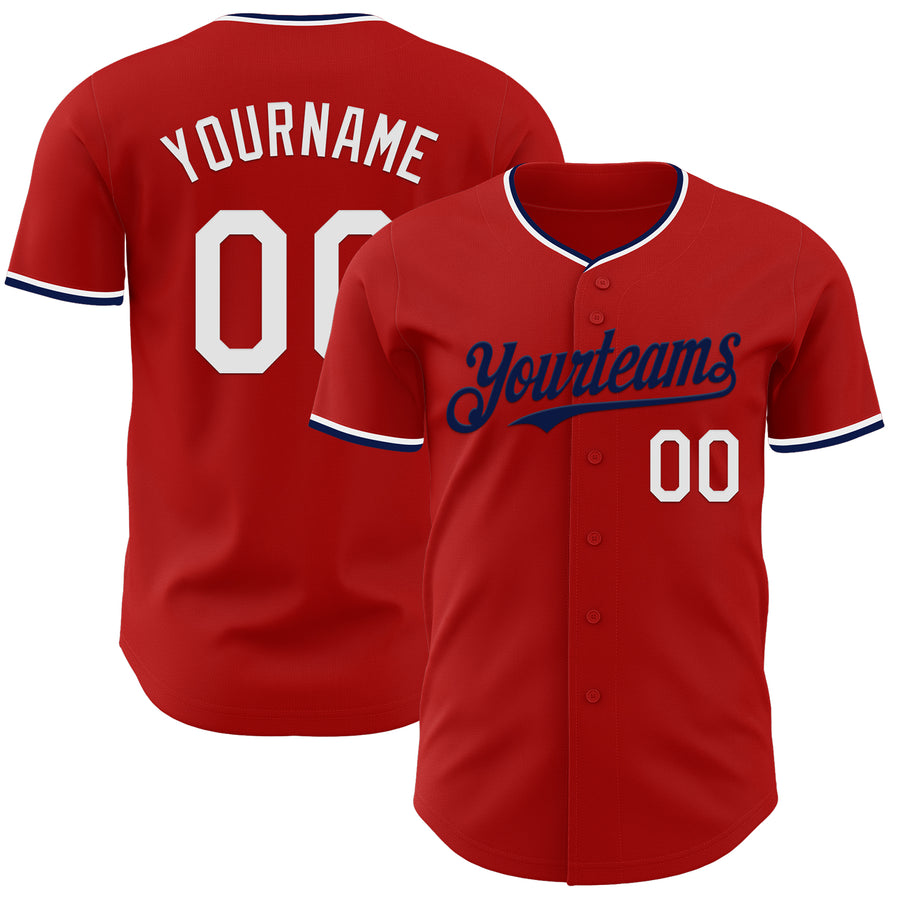 Custom Red White-Navy Authentic Baseball Jersey