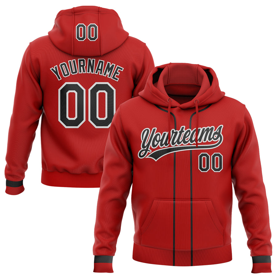 Custom Stitched Red Black-White Baseball Pullover Sweatshirt Hoodie
