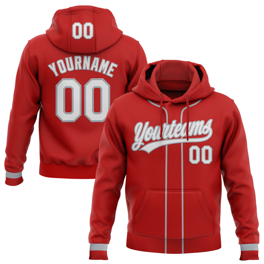 Custom Stitched Red White-Gray Baseball Pullover Sweatshirt Hoodie