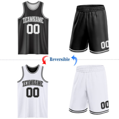 Custom Reversible Black White Double Side Sublimation Basketball Suit Jersey