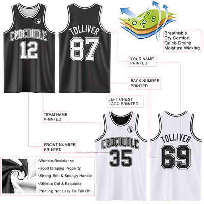 Custom Reversible Black White Double Side Sublimation Basketball Suit Jersey