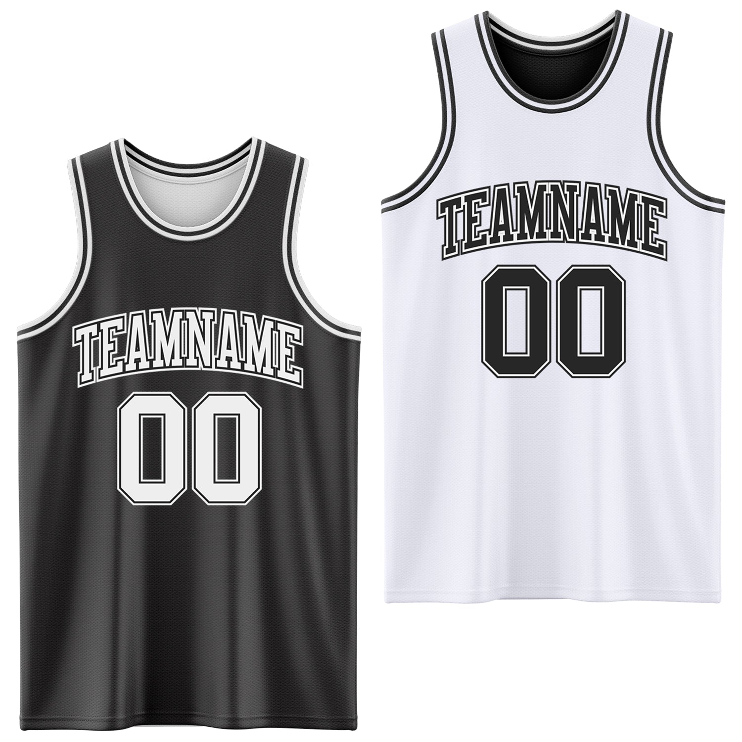 Custom Reversible Black White Double Side Sublimation Basketball Suit Jersey