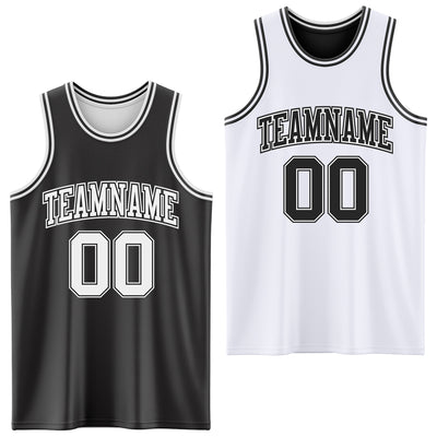 Custom Reversible Black White Double Side Sublimation Basketball Suit Jersey