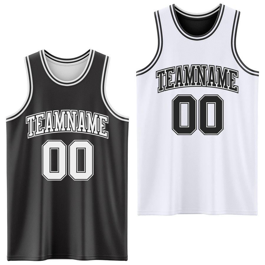 Custom Reversible Black White Double Side Sublimation Basketball Suit Jersey